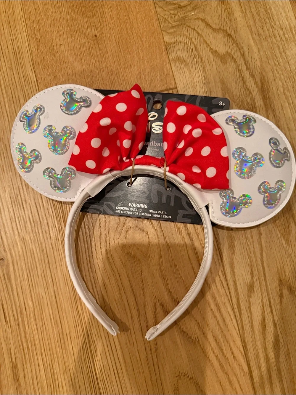 Disney Red Polka Dot Bow Minnie Ear Headband with Holographic Mickeys